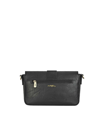 Espe Lee Crossbody in black, back view of zippered pocket