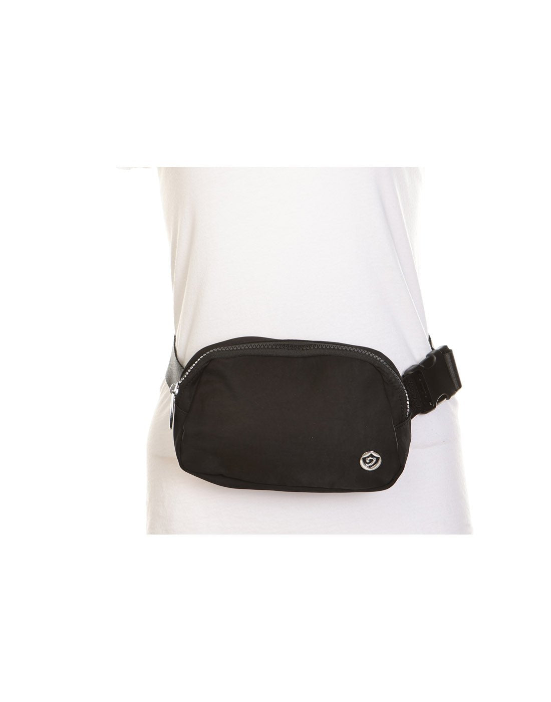 Alina's RFID Chest Bag/Fanny Pack in black, front view. 