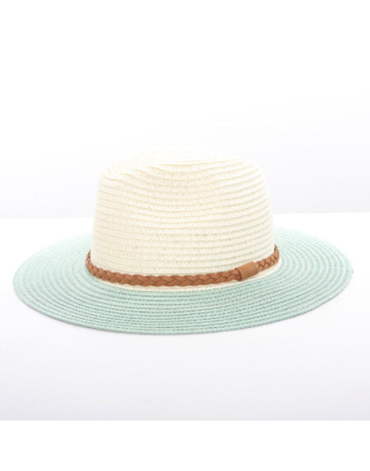 Product Image – Alina's Two-Tone Paper Straw Hat in mint, front view.