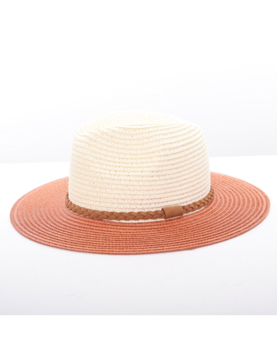 Alina's Two-Tone Paper Straw Hat in rust, front view.