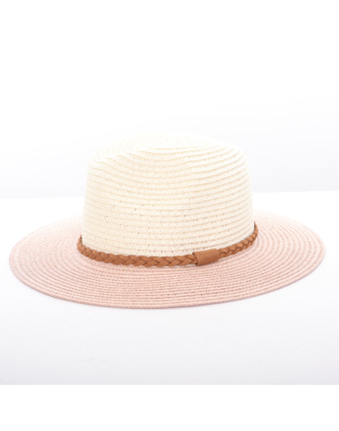 Alina's Two-Tone Paper Straw Hat in pink, front view.