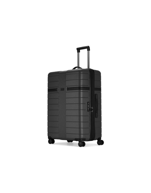 Product Image – Bugatti Hamburg 28" Hardside Expandable Spinner in Charcoal, front and partial left side view.