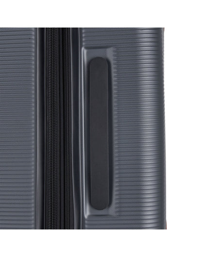 Bugatti Wellington Hardside 24" Expandable Spinner in Pewter colour, close-up view of the side handle.