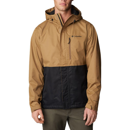 Front view of a man wearing Columbia Men's Hikebound™ Rain Jacket in Delta black, zipped up. 