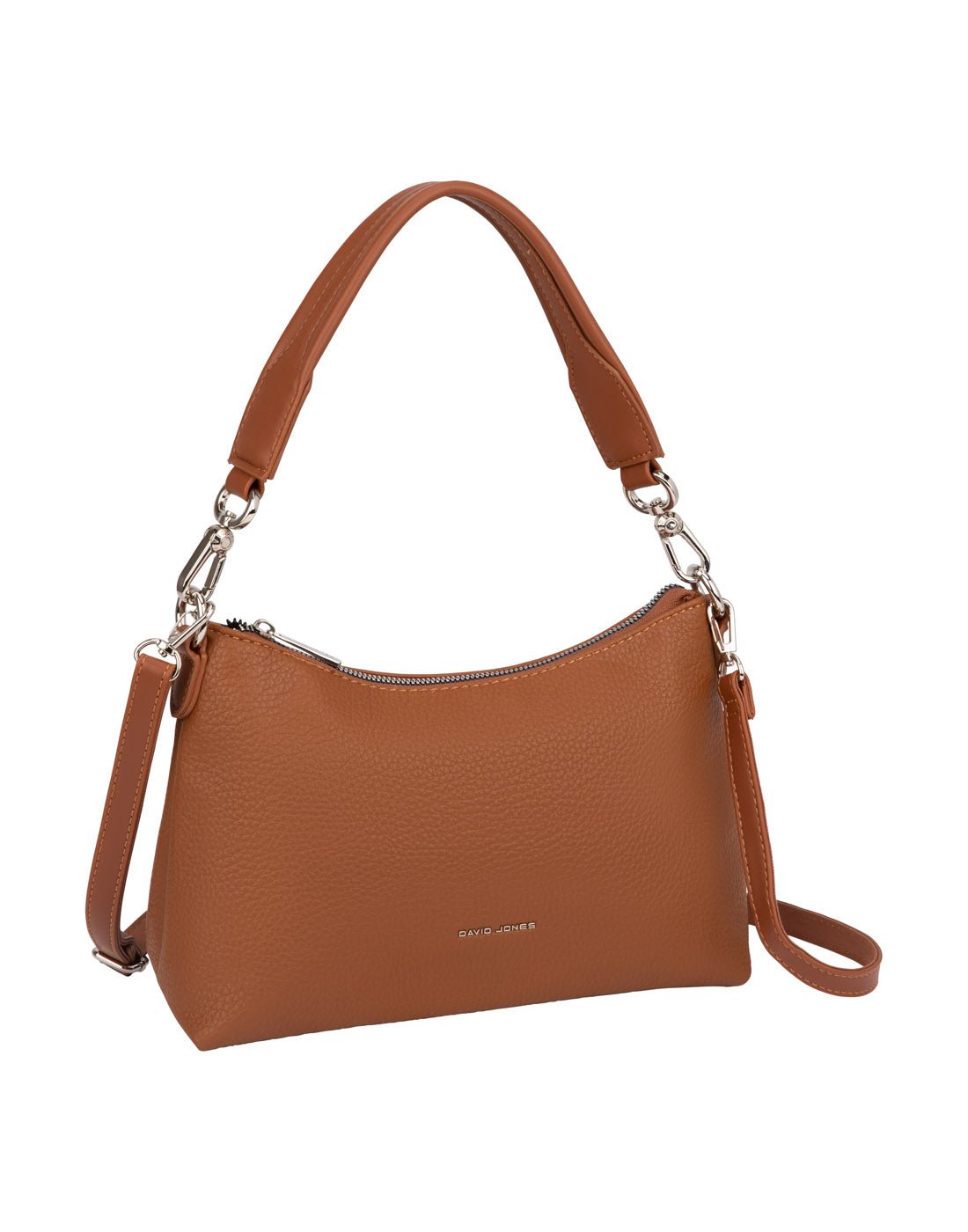 David Jones Flat Handle Hobo Bag, cognac, front view