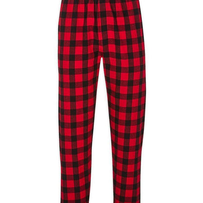 Unisex Plaid Lounge Pants in red and black checkered print, front view