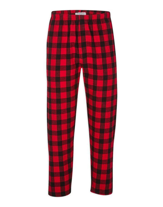 Product Image – Unisex Plaid Lounge Pants in red and black checkered print, front view