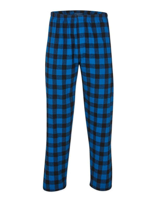 Product Image – Unisex Plaid Lounge Pants in blue and black checkered print, front view