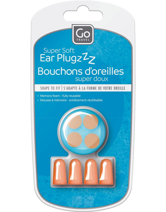 Product Image – Close up of Go Travel Super Soft Ear Plugs packaging.