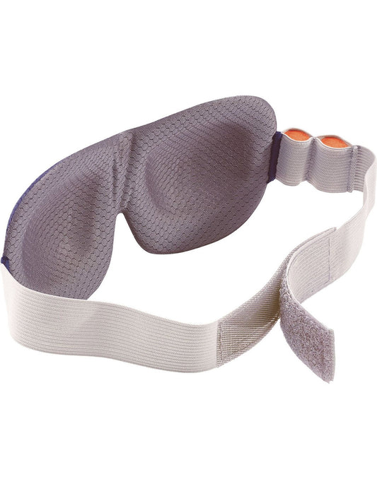 Product Image – Go Travel The Dreamer Eye Mask, back angled view with included ear plugs tucked into side of head strap