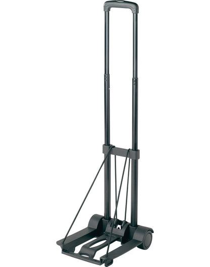 Front angle view of Go Travel Trolley, unfolded with handle extended out.