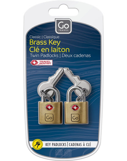 Go Travel TSA Brass Key Padlocks, front view of packaging.