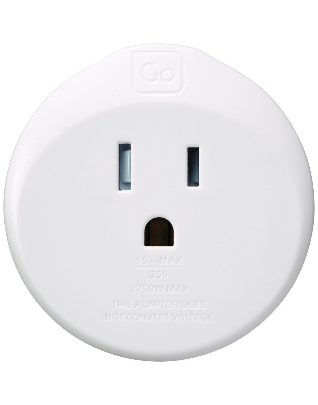 Go Travel USA-SA Grounded Adapter, front view of input plug