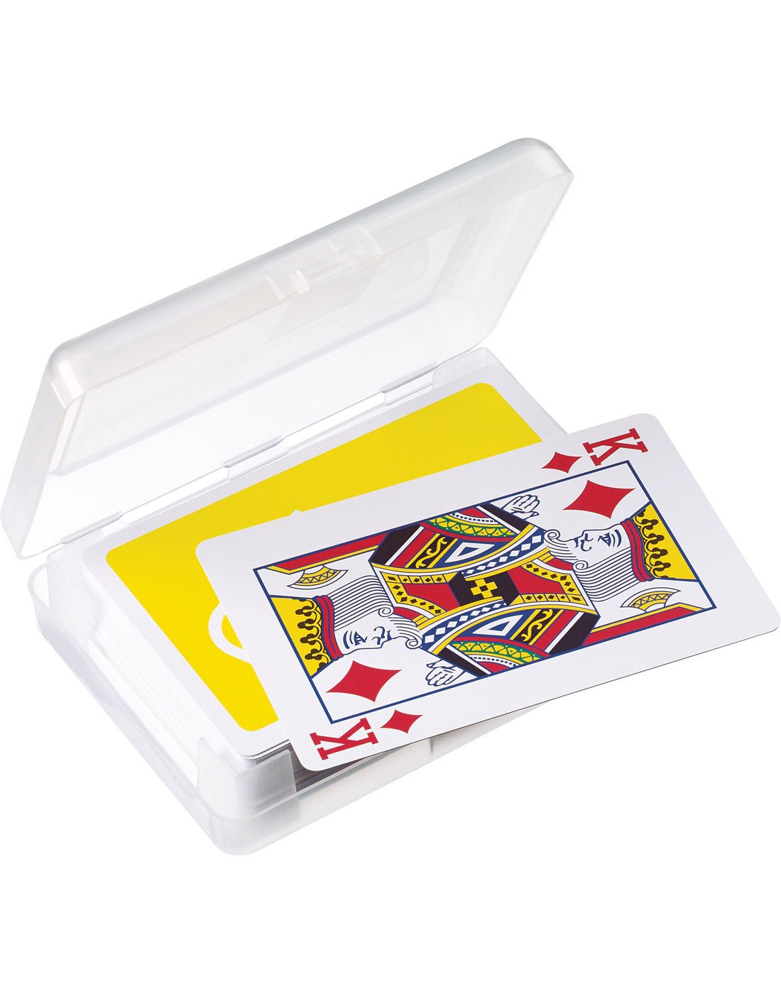 Top view of Go Travel Waterproof Playing Cards, case is open, revealing a King of diamonds.