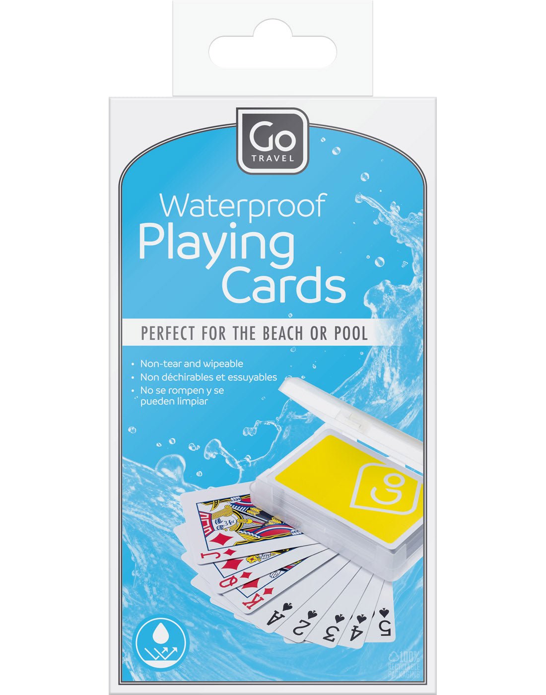 Close up of Go Travel Waterproof Playing Cards packaging. 