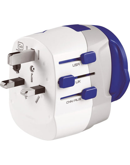 Go Travel Worldwide Adapter + USB-A & USB-C, side view with UK plug switched