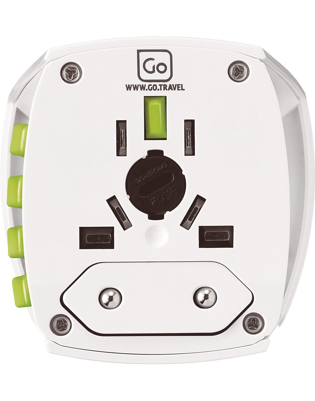 Go Travel Worldwide Adapter, front view.