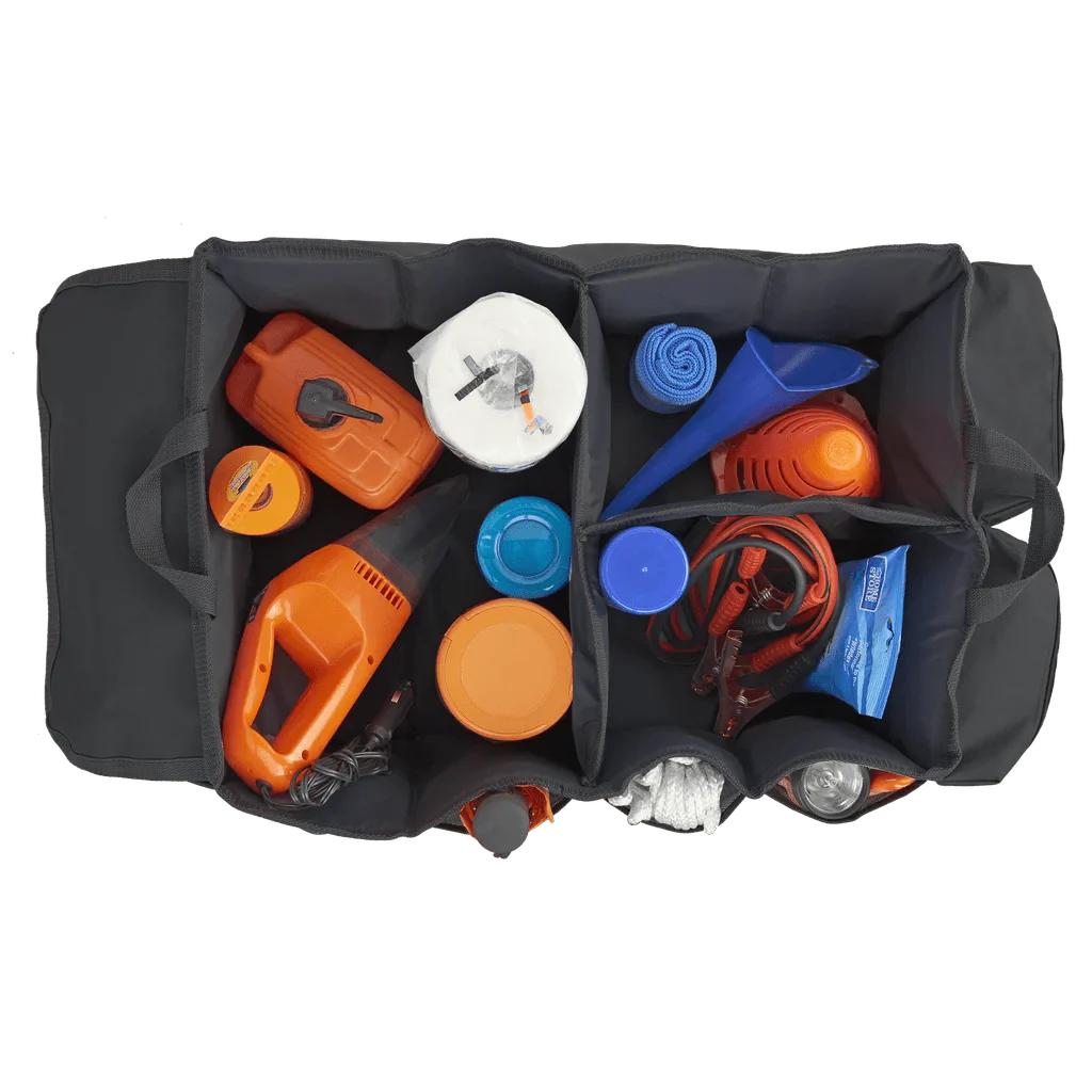 Top view of High Road® Trunk & Cargo Organizer, filled with items.