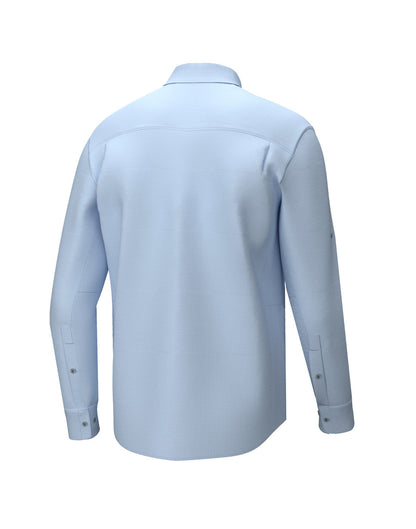 Back view of a Huk Men's A1A Button-Down Shirt in Ice Water blue colour.