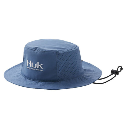 Huk Men's Performance Bucket Hat in Titanium Blue, front view with with Huk logo