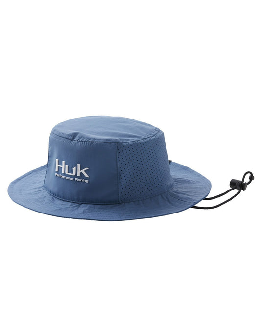 Product Image – Huk Men's Performance Bucket Hat in Titanium Blue, front view with with Huk logo