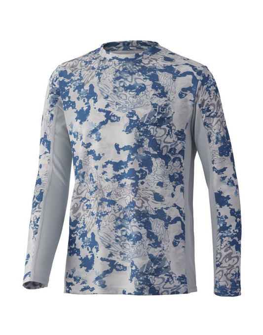 Product Image – Front view image of  the Huk Youth Icon X Tide Change Long Sleeve Shirt in Tide Change The Edge colour.