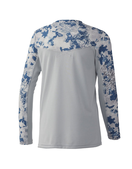 Product Image – Back view image of the Huk Youth Icon X Tide Change Long Sleeve Shirt in Tide Change The Edge colour.