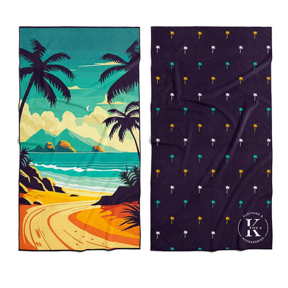 Front and back view of paradise island K5 Microfibre Beach Towel.