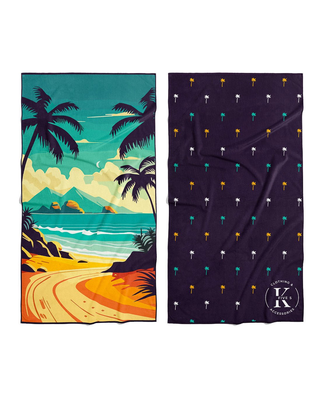 Front and back view of paradise island K5 Microfibre Beach Towel.