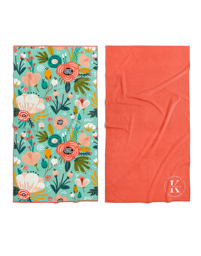 Front and back view of flower bouquet K5 Microfibre Beach Towel.