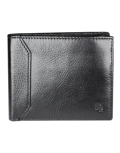 Front of folded the RFID Billfold Men's Leather Wallet with ID Window in black.