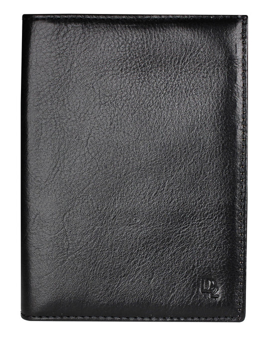 Product Image – Front view of the RFID Leather Passport Wallet in black.