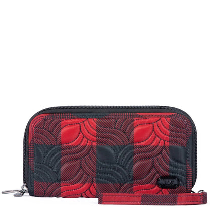 Lug Splits XL Wristlet RFID Wallet in buffalo check red and black quilted, front view