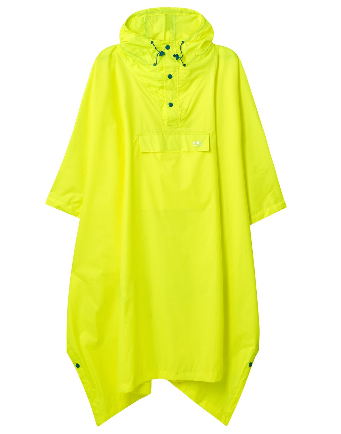 Mac in a Sac Packable Waterproof Poncho in neon yellow, front view.