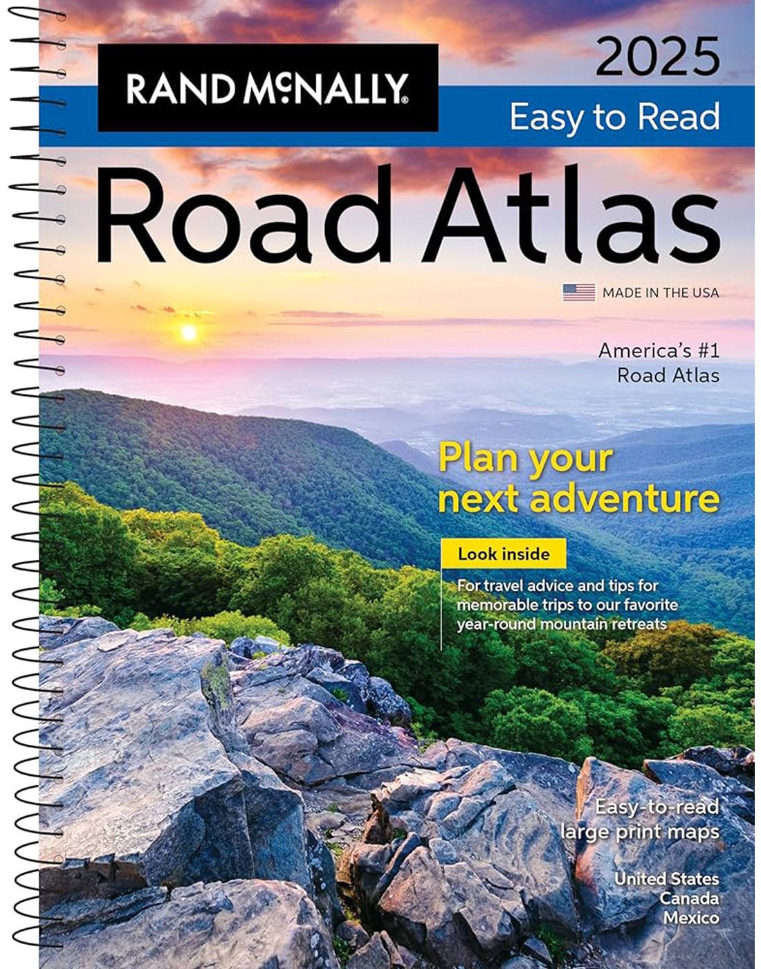 Rand McNally 2025 Midsize Easy to Read Road Atlas spiral bound cover view