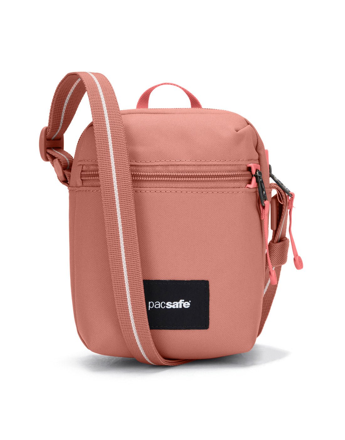 Pacsafe® GO Anti-Theft Micro Crossbody in rose colour, front view.