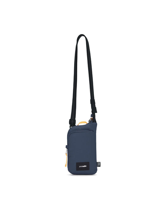 Product Image – Pacsafe® GO Anti-Theft Tech Crossbody in coastal blue colour front view with Carrysafe® slashguard strap extended.