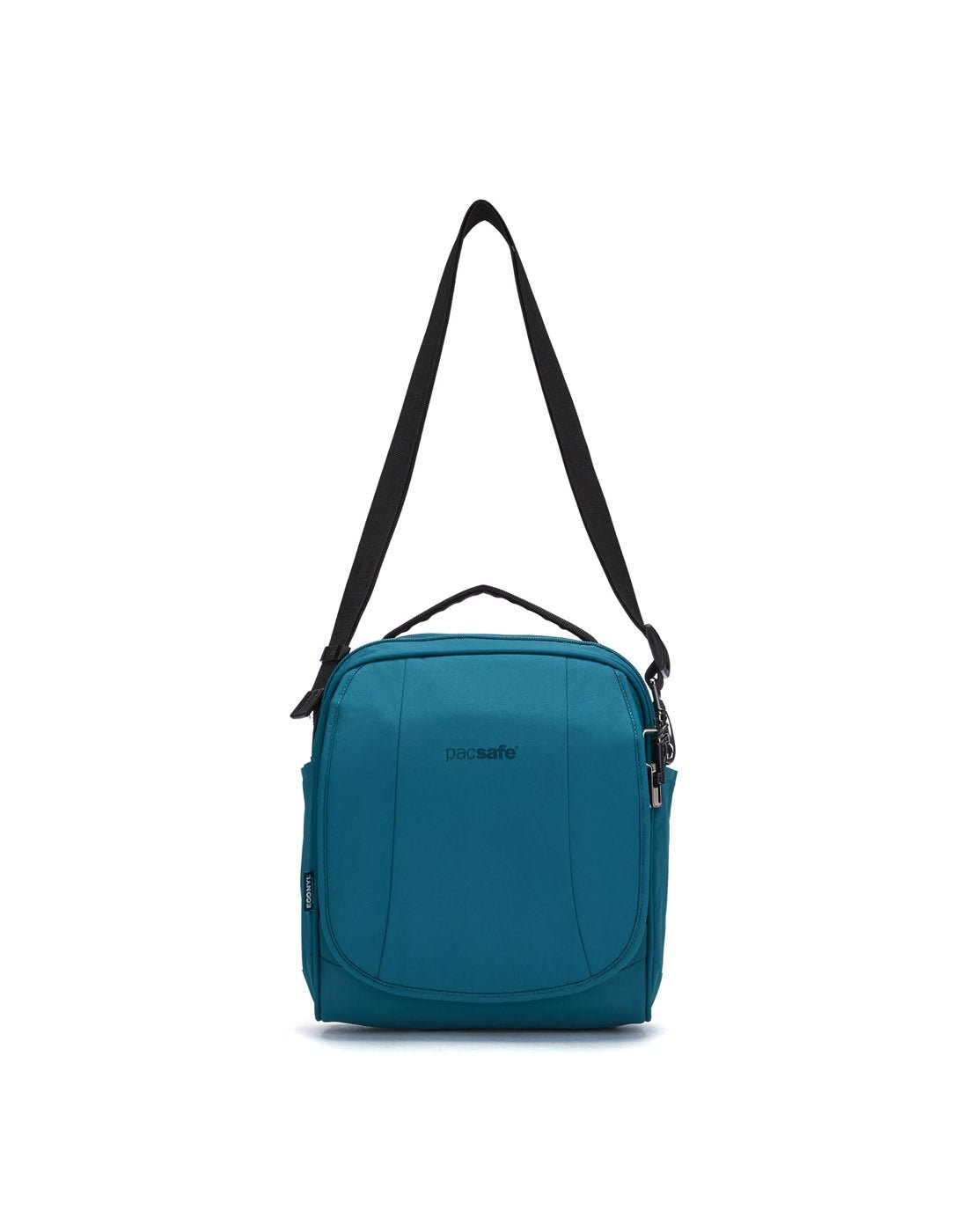 Pacsafe® LS200 Anti-theft Crossbody Bag, tidal teal, front view with crossbody strap fully extended