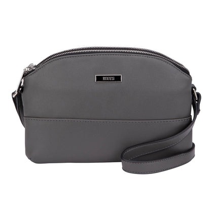 Roots 3-Compartment Rounded Crossbody, charcoal grey, front view