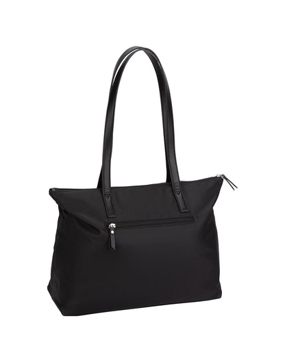 Roots Front Pocket Large Satchel, black, back view with one horizontal zipper