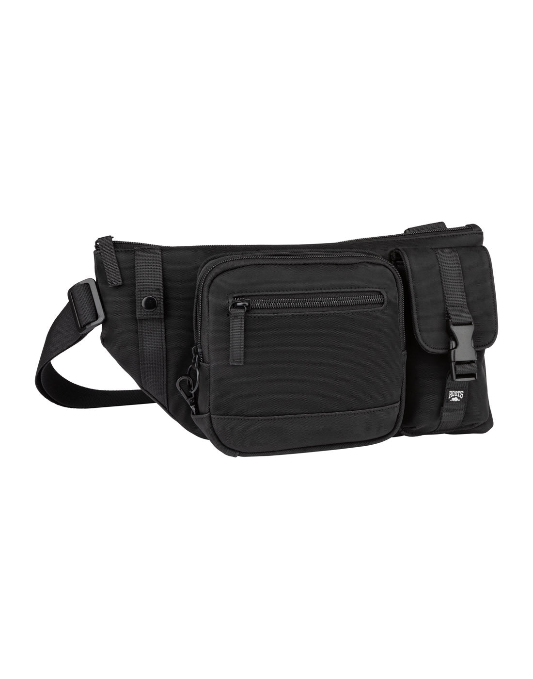 Roots Juan Asymmetrical Belt Bag, black, front view