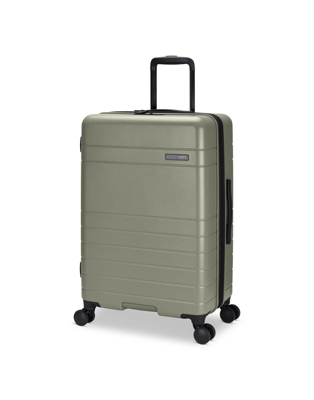 Roots Travel 24" Expandable Hardside Spinner in sage, front angle view.