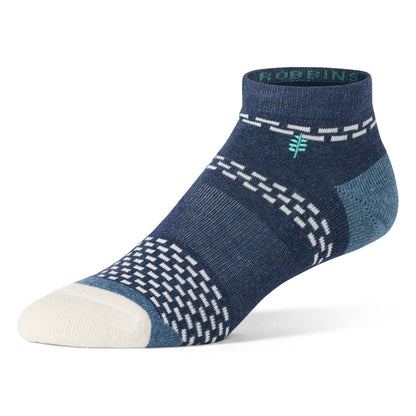 Royal Robbins Unisex Treetech Micro Pattern Sock in Collins Blue with white toe and block patterning