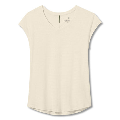 Royal Robbins Women's Vacationer V-Neck Short Sleeve in undyed off-white colour, front view