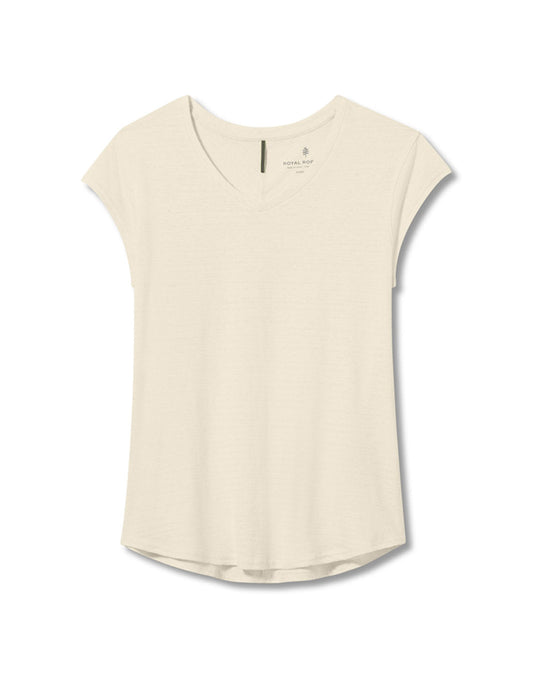 Product Image – Royal Robbins Women's Vacationer V-Neck Short Sleeve in undyed off-white colour, front view