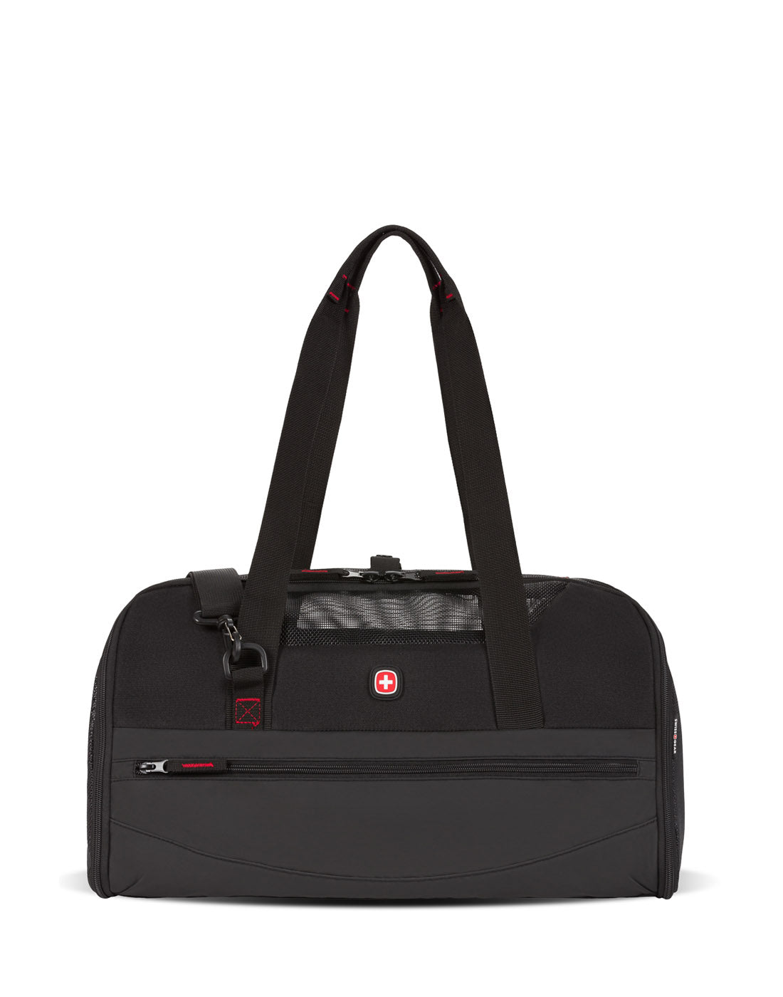 Swiss Gear Getaway Pet Carrier , black, shown with top strap extended, front view