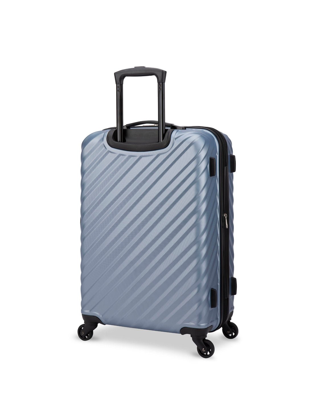 Swiss Gear Mod 24" Hardside Expandable Spinner, blue diagonal stripe pattern, back angled view