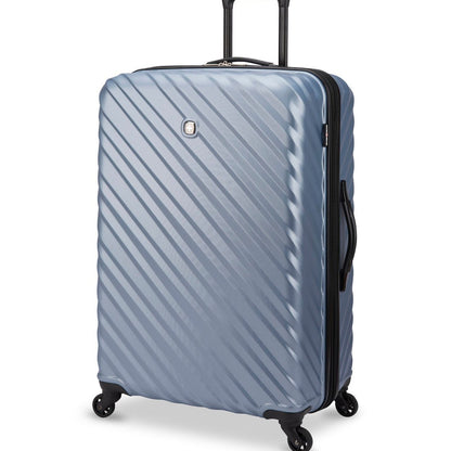 Swiss Gear Mod 28" Hardside Expandable Spinner, blue diagonal stripe pattern, front angled view