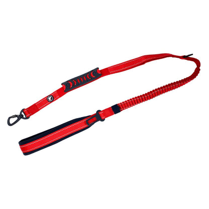 Full image of the red The Good Dog Bungee Leash with Seatbelt Clip 