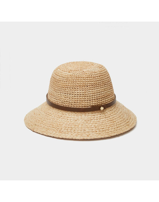 Product Image – Tilley Raffia Sun Hat with thin brown leather band around base of crown